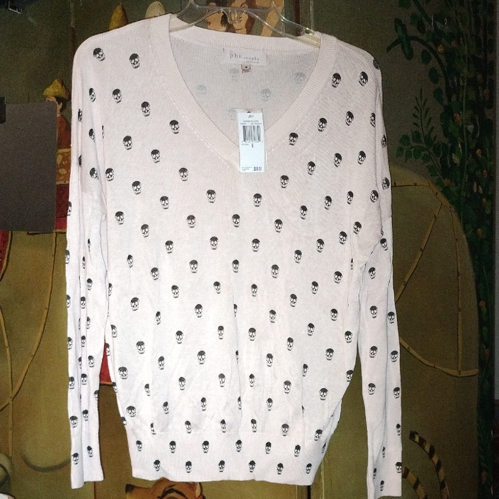 Philosophy Light Pink Skull V-Neck Sweater ***** NWT